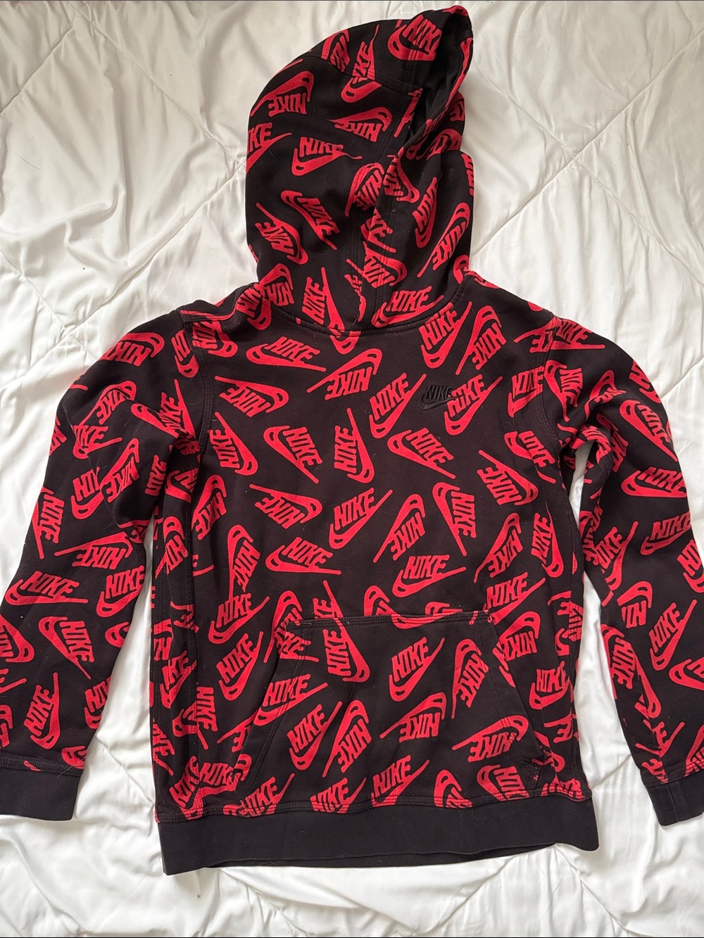 Nike Black Hoodie with Red Allover Logo Print